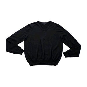 Brooks Brothers Merino Wool Blend Sweater Mens L Black V Neck LS Office Cottage